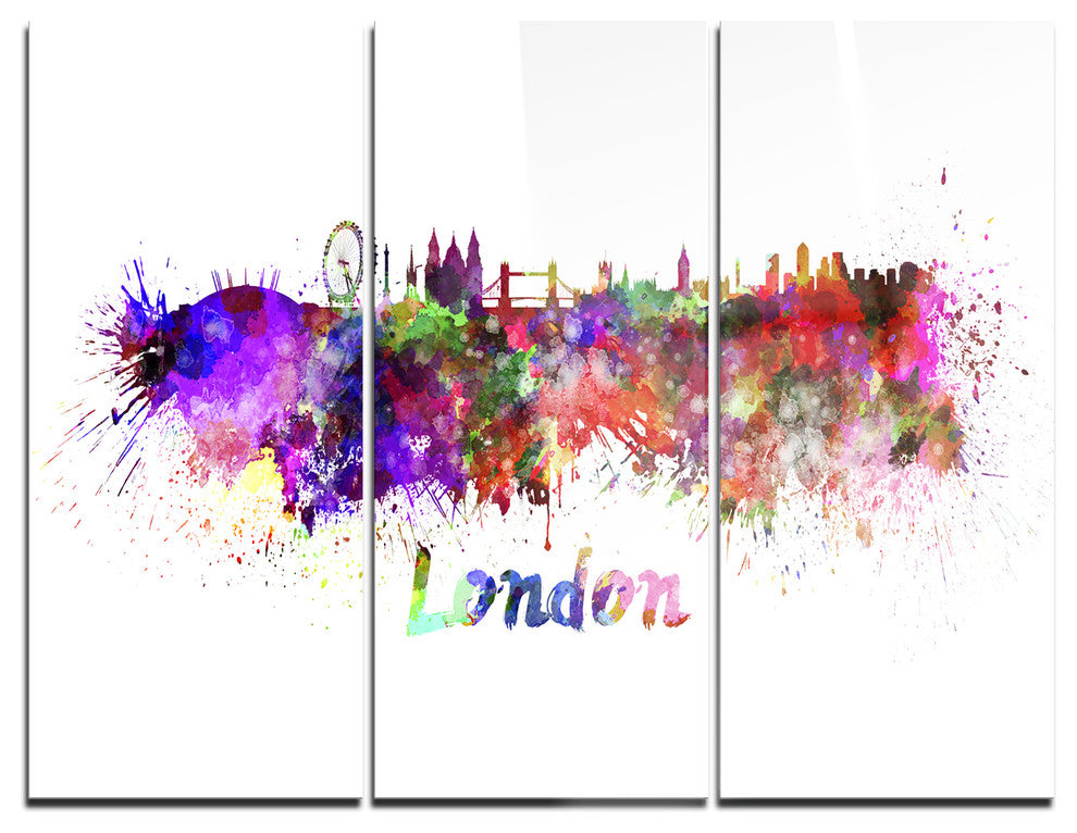 "London Skyline" Glossy Metal Wall Art, 3 Panels, 36"x28"