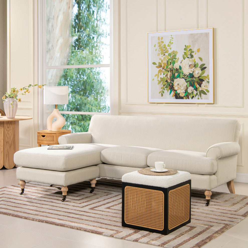 Alana Lawson 88" L-Shape Reversible Sectional Sofa, Light Beige Linen