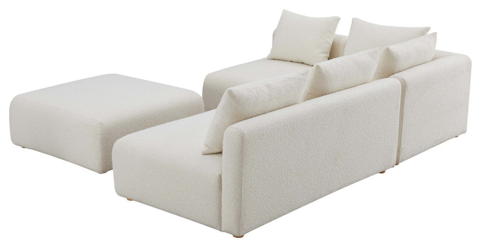 Hangover 4-Piece Modular Upholstered Chaise Sectional, Cream Boucle