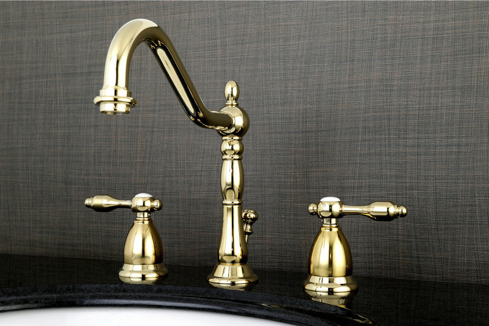 Kingston Brass Widespread Bathroom Faucet With Brass Pop-Up, Polished Brass