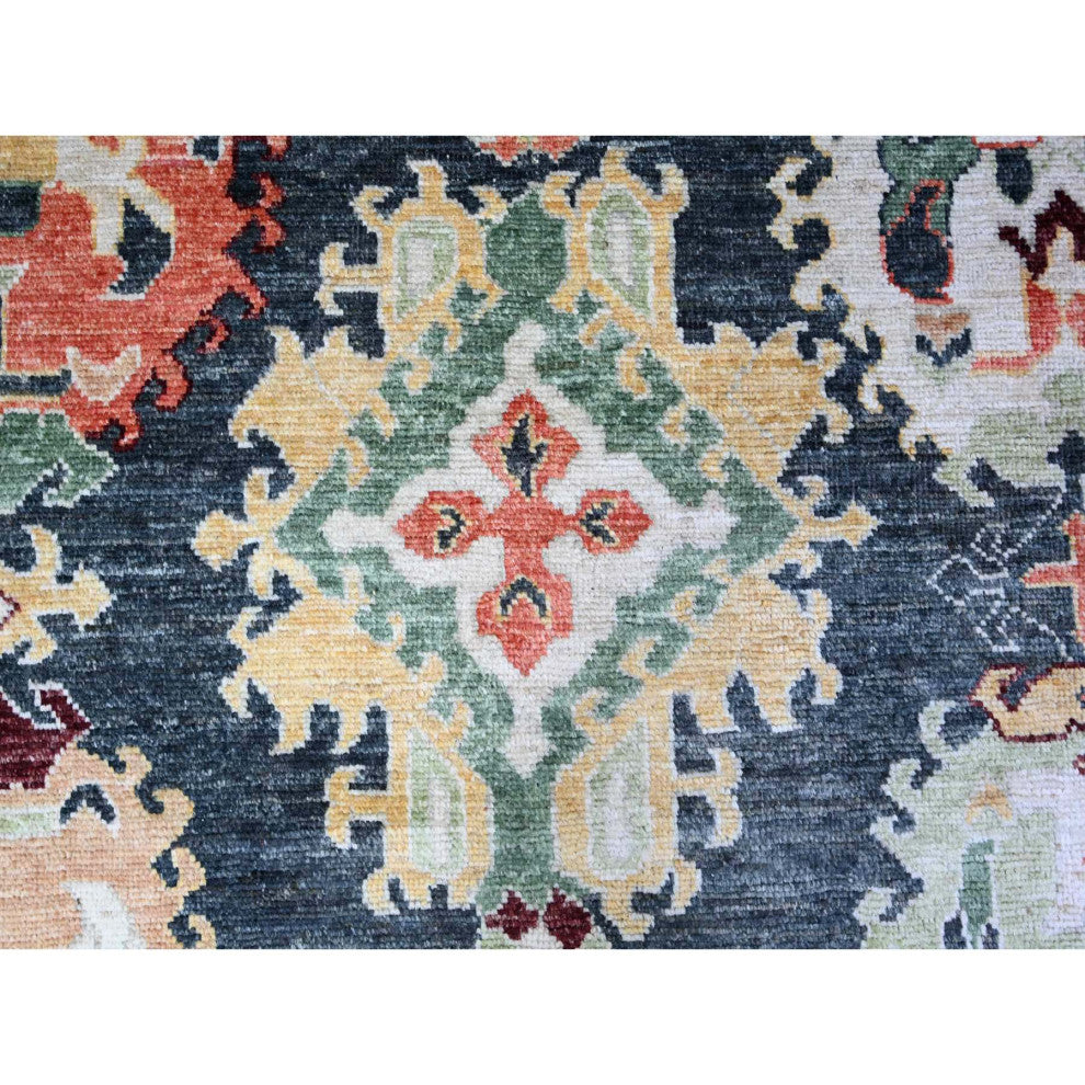 Black Wool Hand Knotted Afghan Angora Oushak Oversized Rug 11'9"x14'7"