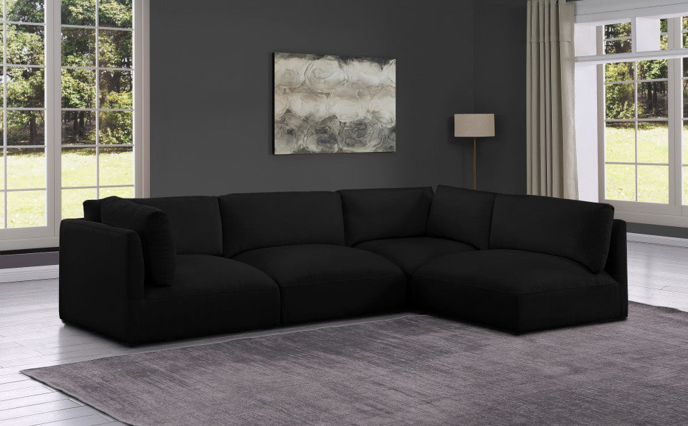 Ease Fabric Upholstered L-Shaped Modular Sectional, Black, 4 Piece: 2 Corner, 2 Armless