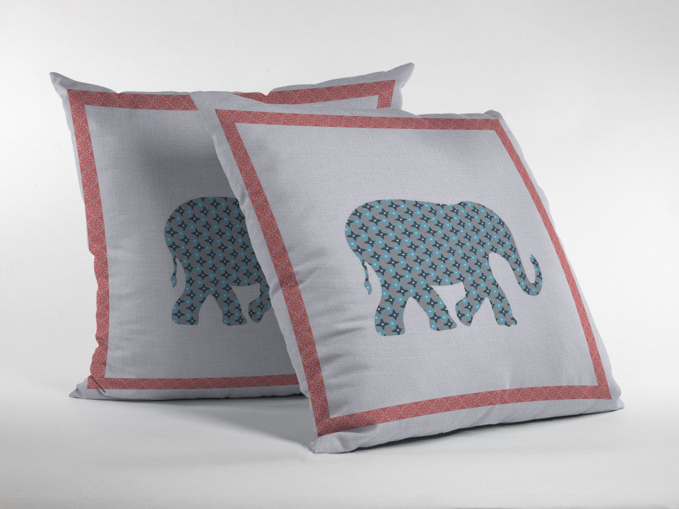 18 Blue Pink Elephant Boho Suede Throw Pillow