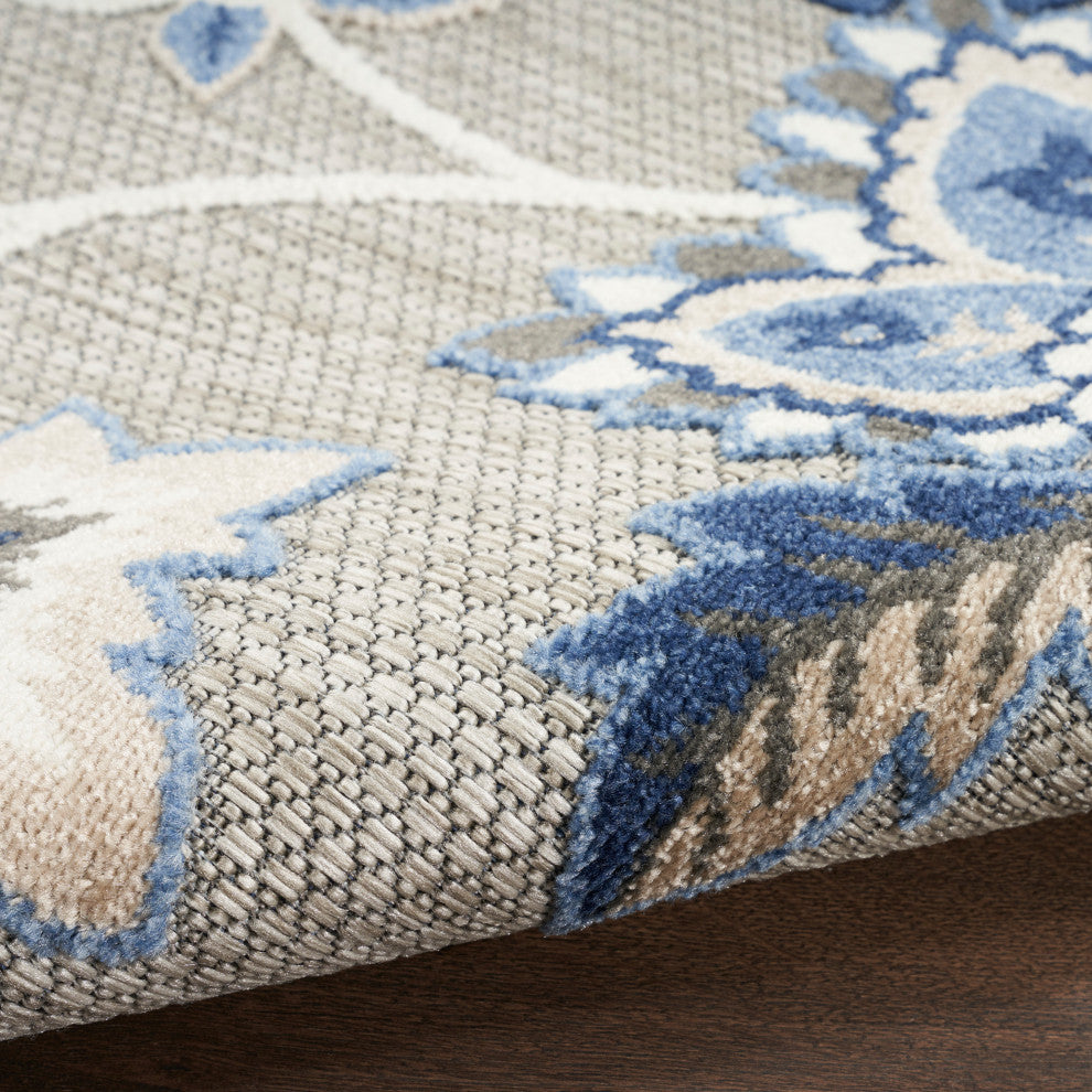 Nourison Aloha 7'10" Round Blue Grey Contemporary Area Rug