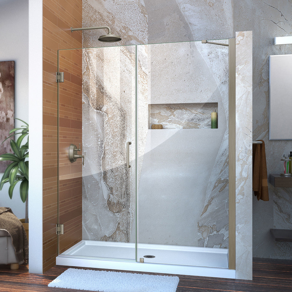 DreamLine Unidoor 58" to 59" Frameless Hinged Shower Door, Brushed Nickel