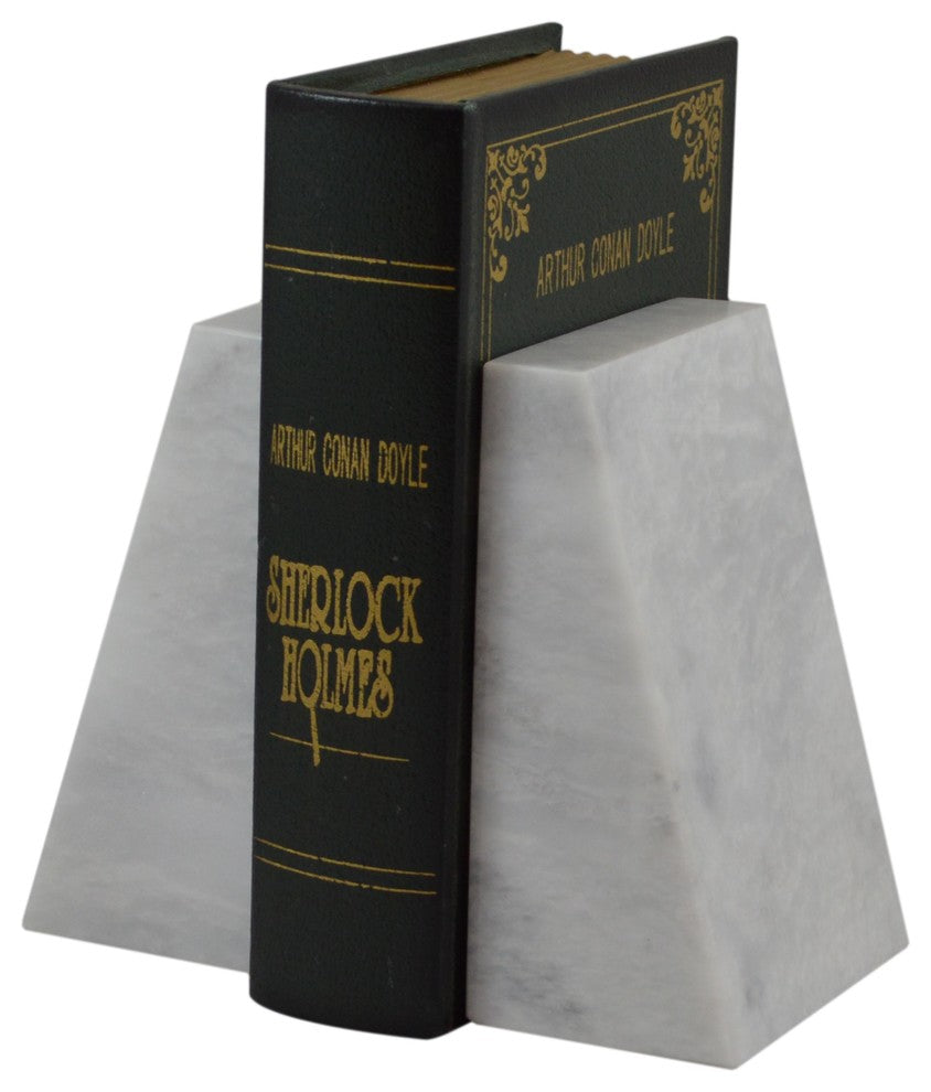 Platanus Collection Black and Gold Marble Bookends, Pearl White