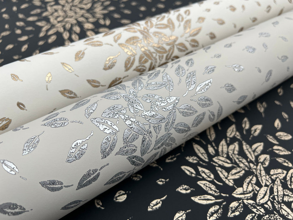 Beige & Silver Petite Leaves Wallpaper