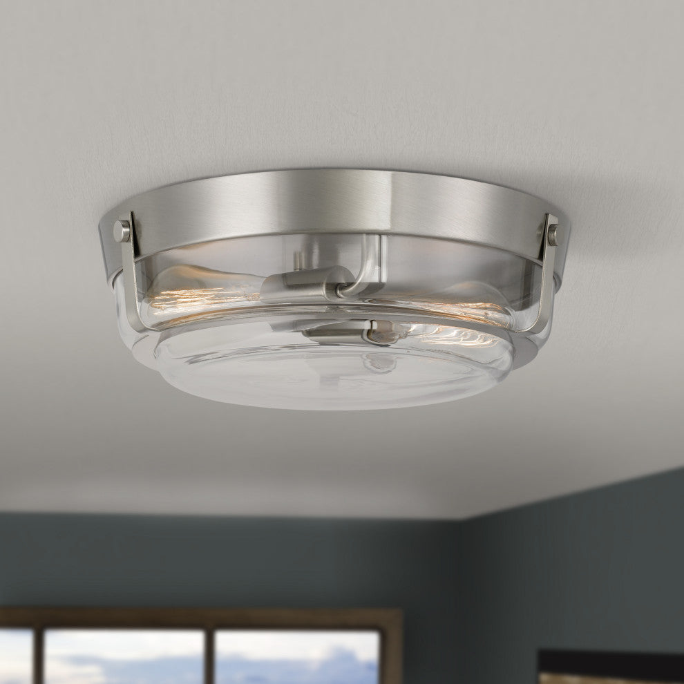 Martin 2-Light Brushed Nickel Finish Flush Mount 13"x13"x4.25"