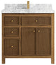 Sonoma Teak 36 Center Sink Bath Vanity in Dark Natural with 2" Carrara Marble