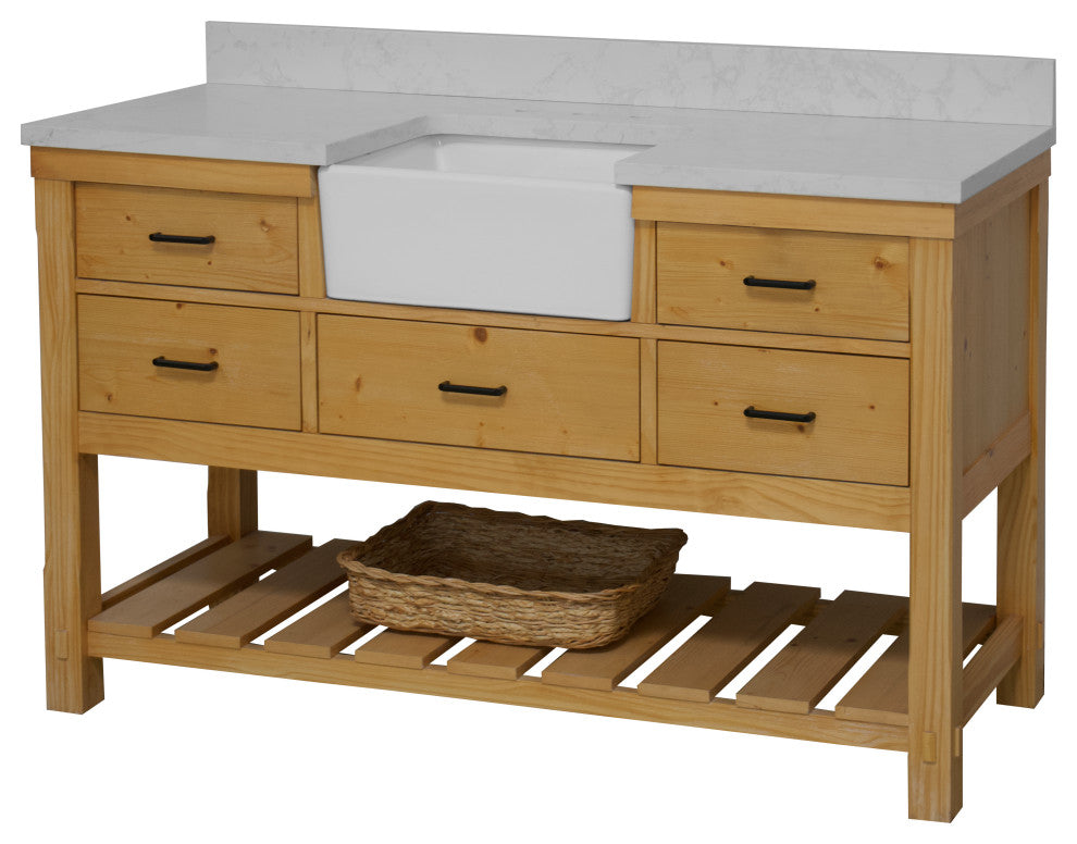 Charlotte 60" Bathroom Vanity, Drift Wood, Engineered Carrara, Single