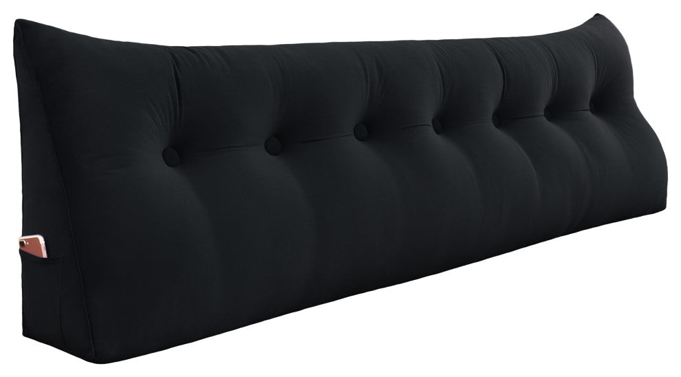 Bed Wedge Pillow Back Rest Support, Black Velvet, 76x20x8