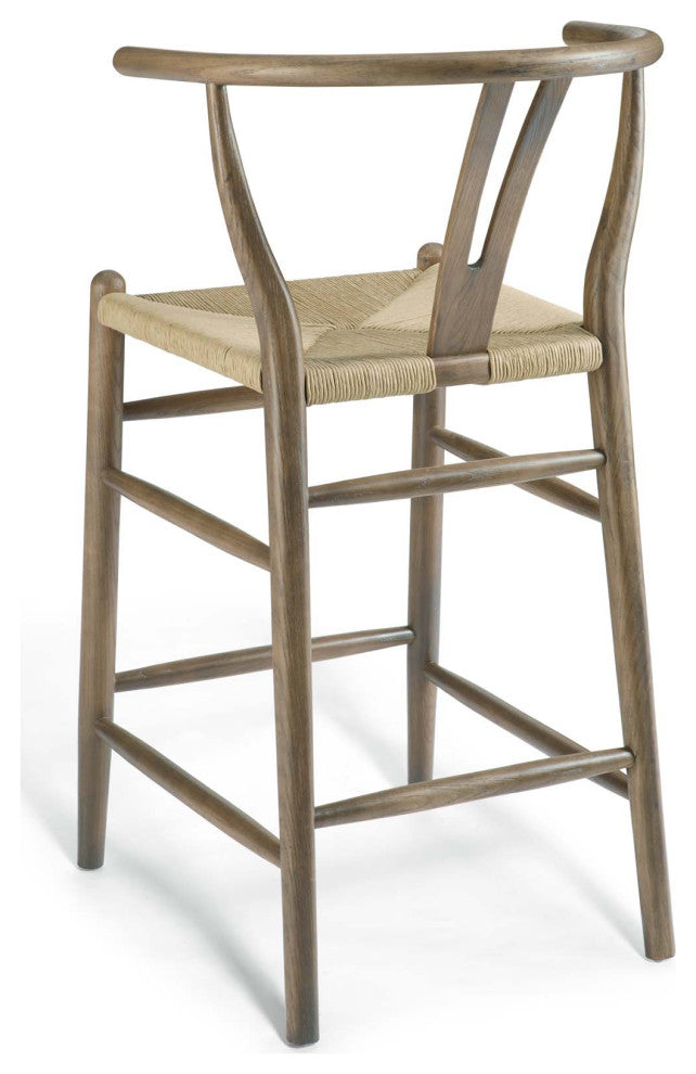 Counter Stool Chair, Set of 2, Wood, Gray, Bar Pub Cafe Bistro Restaurant