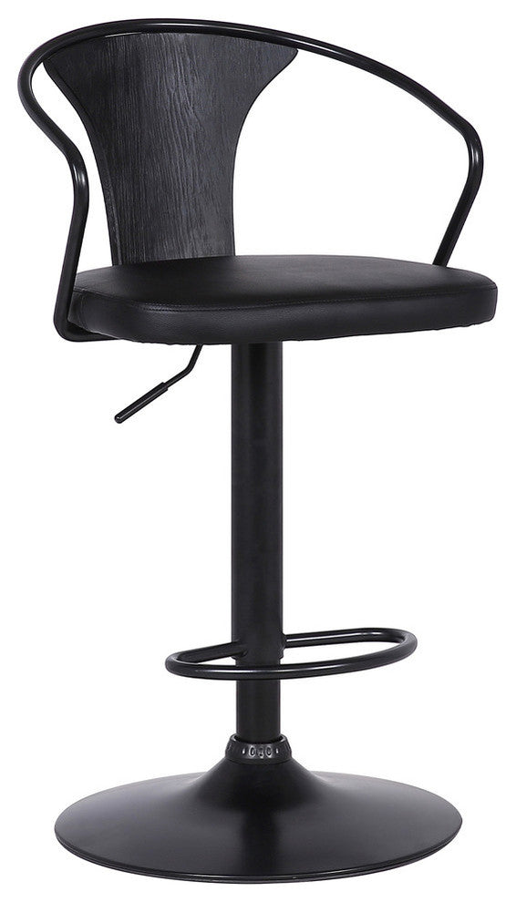 Nalgene Adjustable Barstool, Black Powder Coated With Black Faux Leather