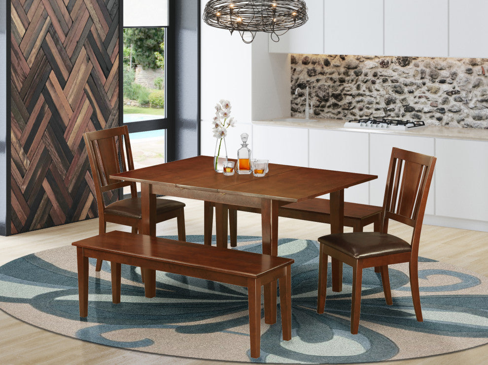 5 Pc Kitchen Dinette Set -Small Dining Tables Plus 2 Dining Chairs And 2 Benches