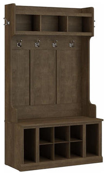 Woodland 40W Hall Tree and Shoe Bench w/ Shelves in Ash Brown - Engineered Wood