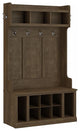 Woodland 40W Hall Tree and Shoe Bench w/ Shelves in Ash Brown - Engineered Wood