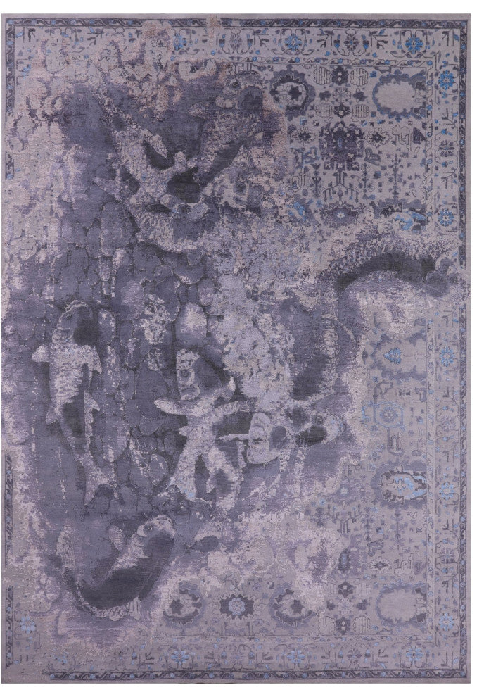 Fish Design Wool and Silk Modern Hand Knotted Rug9' 11" X 14' 0"- Q7245