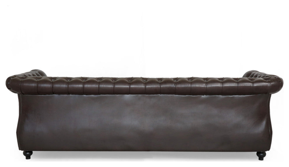 Vita Chesterfield Tufted Faux Leather Sofa, Brown