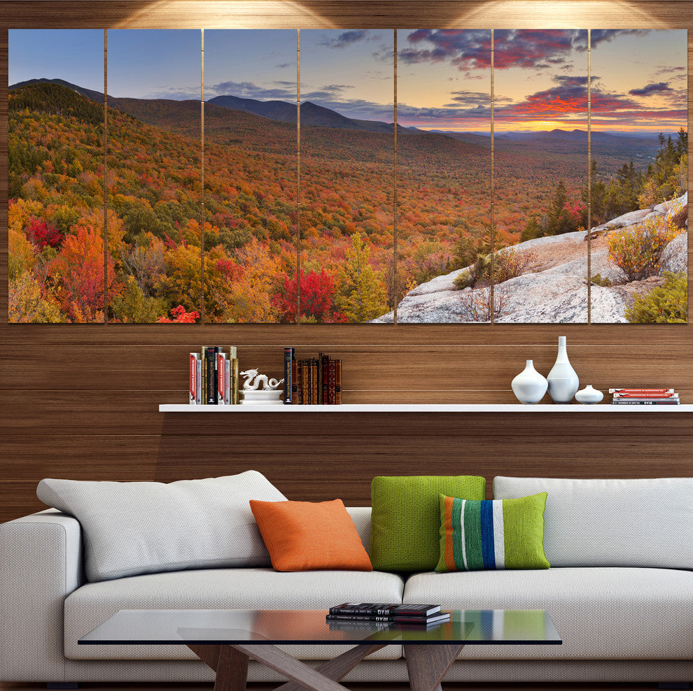Endless Forests in Fall Panorama, Landscape Canvas Art Print, 83"x32", 7 Panels