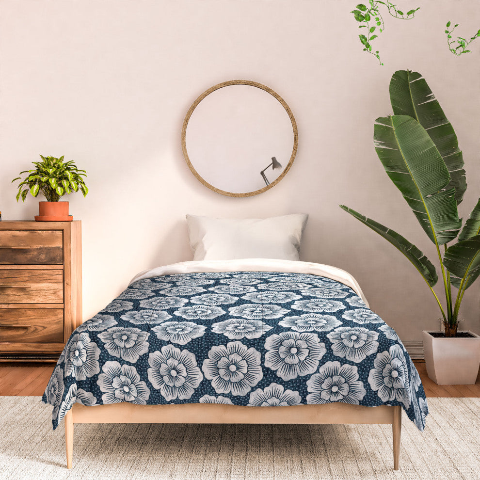 Deny Designs Schatzi Brown Lucy Floral Night Blue Comforter, Twin