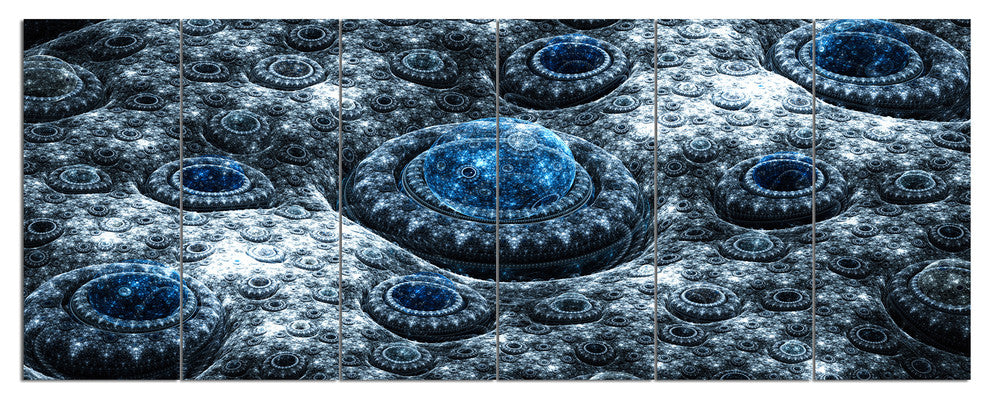 Blue Fractal Exotic Planet, Abstract Canvas Art Print, 70"x28", 6 Panels