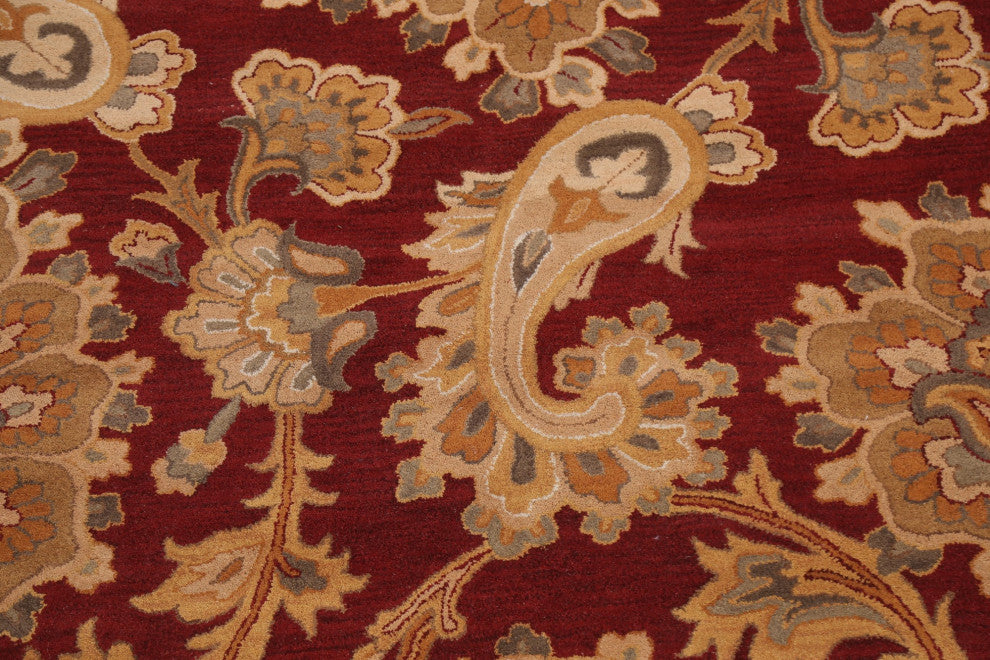 Red Floral Paisley Oriental Area Rug Hand-tufted Wool Carpet 9x12