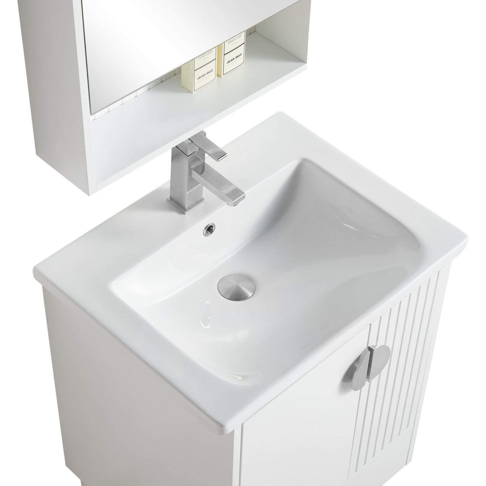 Venezian Single Bathroom Vanity, White, 24", Polished Chrome Handles, One Sink