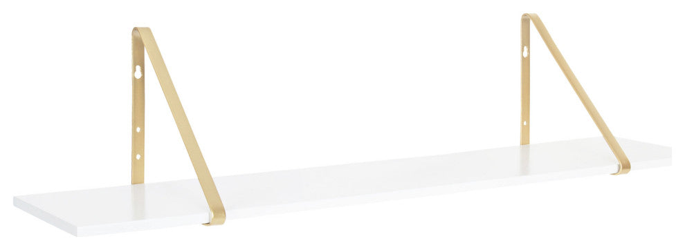 Soloman Wooden Shelf with Metal Brackets, White,gold