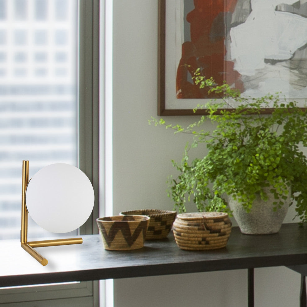 Folgar Contemporary 1 Light Aged Brass White Metal Table Lamp