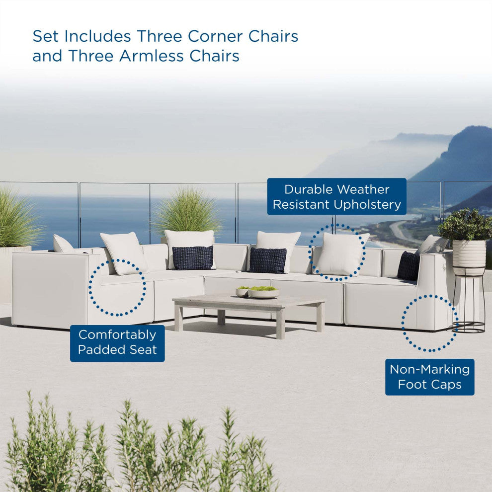 Lounge Sectional Sofa Set, Fabric, White, Modern, Outdoor Patio Balcony Garden