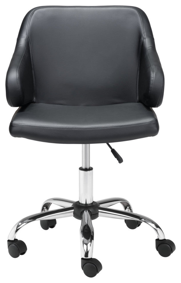 Office Chair, Faux Vinyl Leather, Steel, Black, Chrome, Mid Century Business