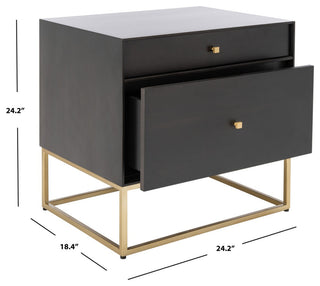 Safavieh Couture Adelyn 2 Drawer Nightstand, Charcoal/Gold