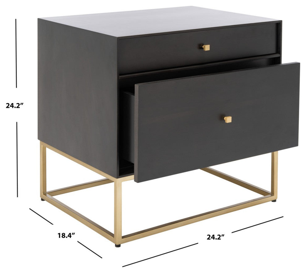 Safavieh Couture Adelyn 2 Drawer Nightstand, Charcoal/Gold