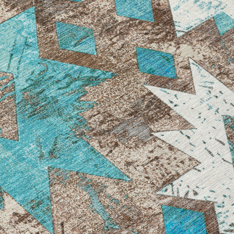 Machine Washable Indoor/Outdoor Chantille ACN1879 Teal 5' x 7'6" Rug