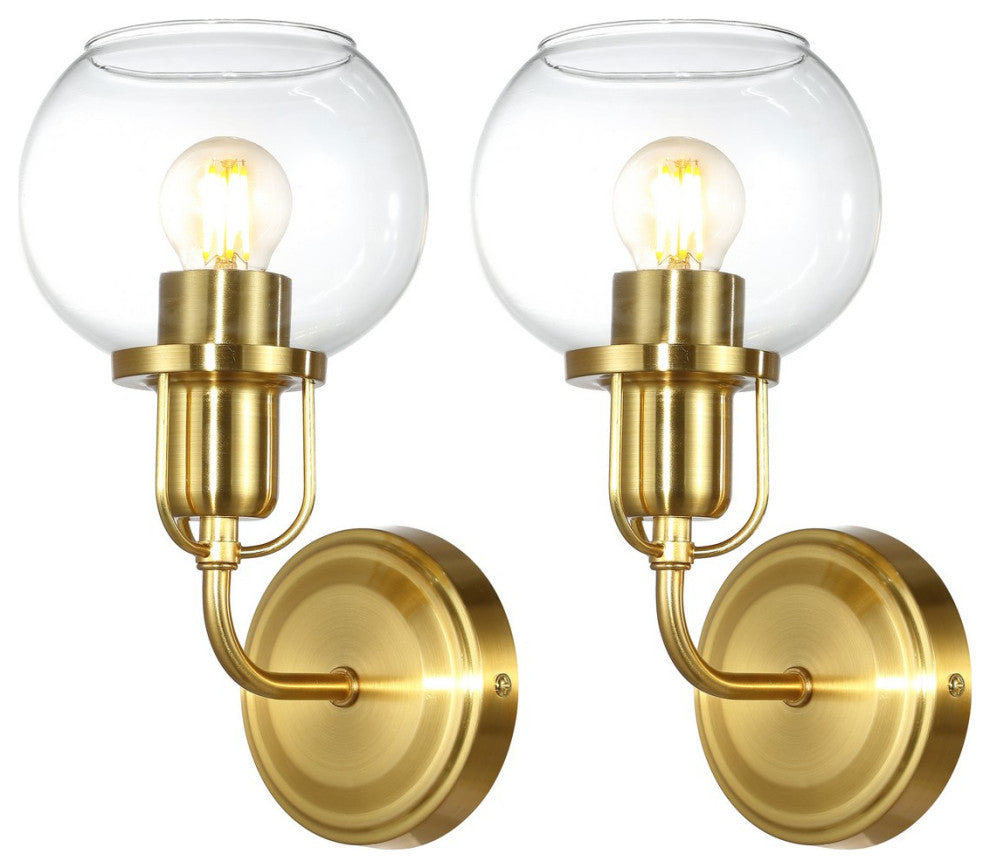 Safavieh Huron Wall Sconce Set of 2 Satin Brass/Clear