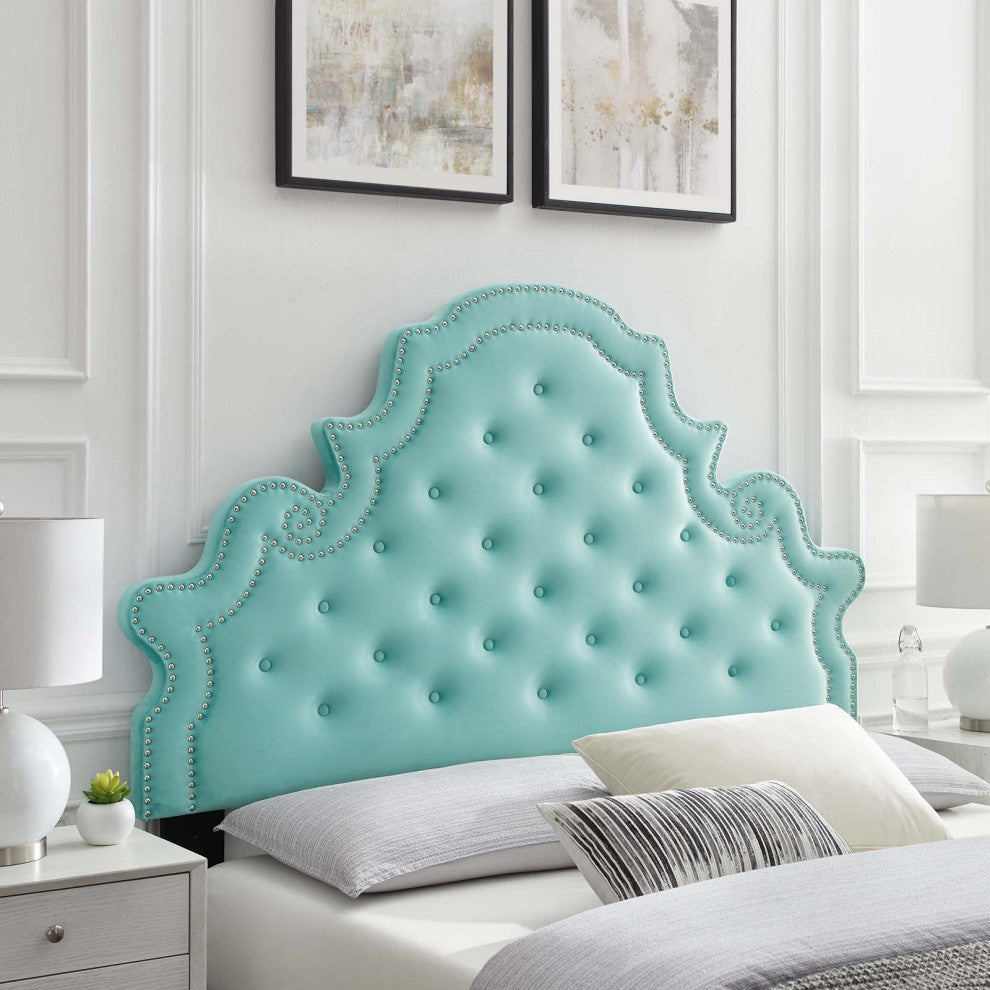 Tufted Headboard, King Size, Velvet, Blue, Modern Contemporary, Bedroom Master