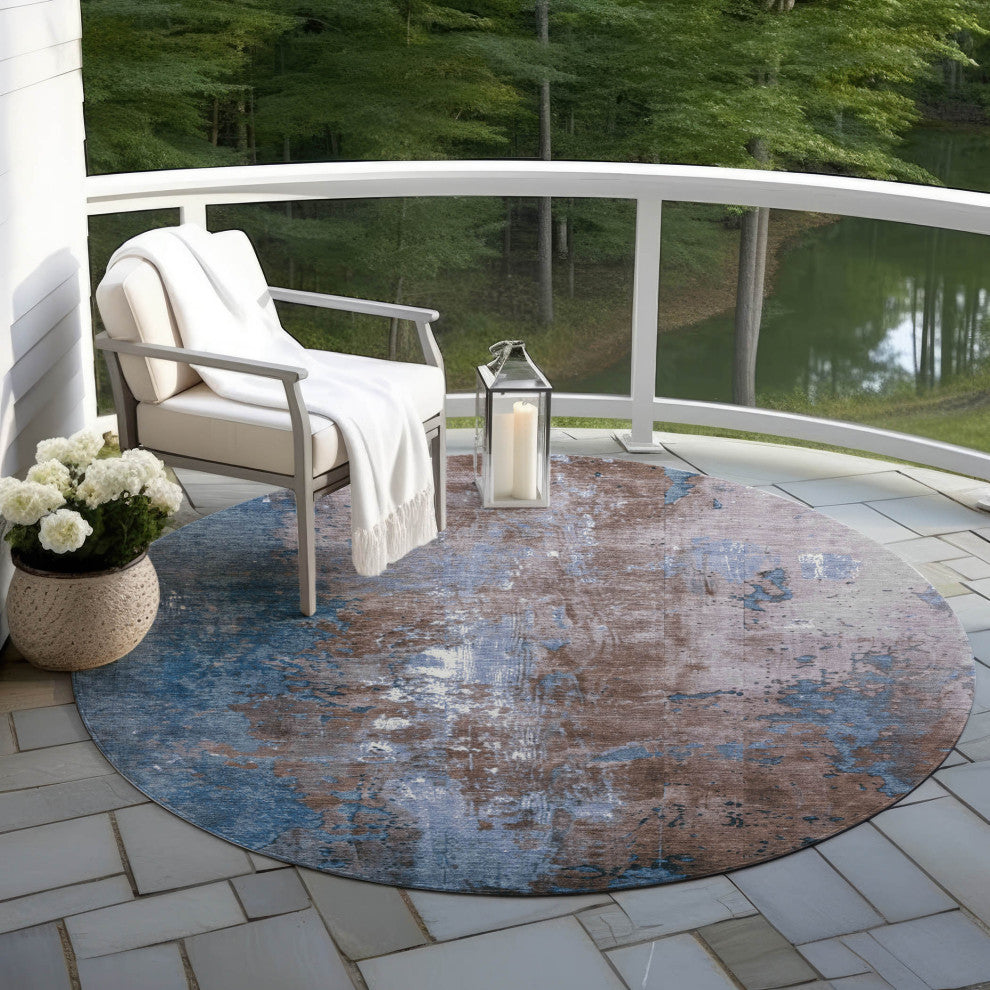 Machine Washable Indoor/Outdoor Chantille ACN1870 Brown 8' x 8' Round Rug