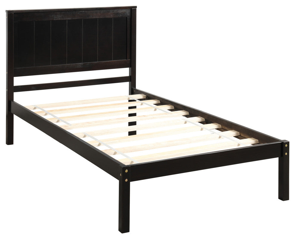Gewnee Platform Bed Frame with Headboard , Wood Slat Support in Espresso