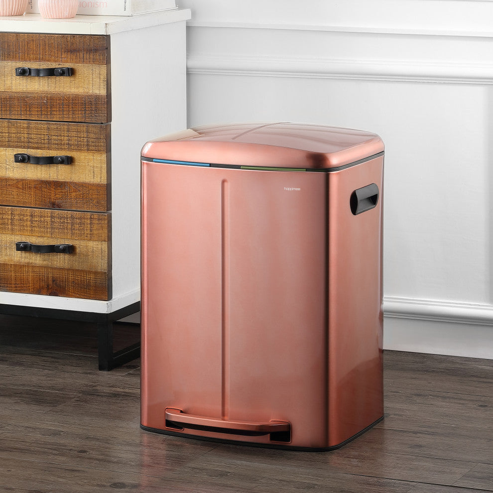 Marco Rectangular 10.5-Gallon Double Bucket Trash Can With Soft-Close Lid