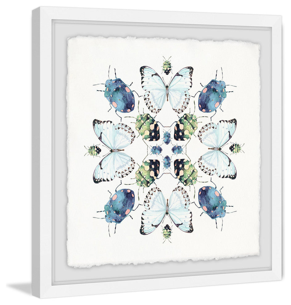 "Beetles and Butterflies" Framed Painting Print, 18"x18"