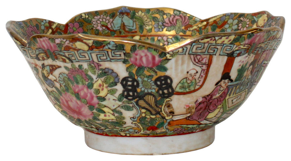 Chinese Oriental Porcelain People Scenery Bowl Container Decor Hws788
