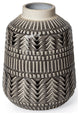 8" Black and Cream Organic Glaze Chevron Embossed Ceramic Vase