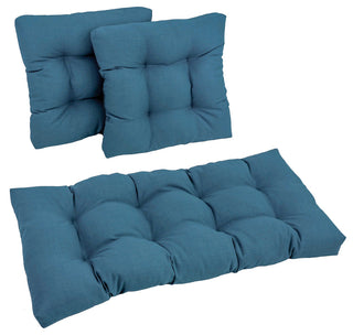 Squared Solid Spun Polyester Tufted Settee Cushions, Set of 3, Sea Blue