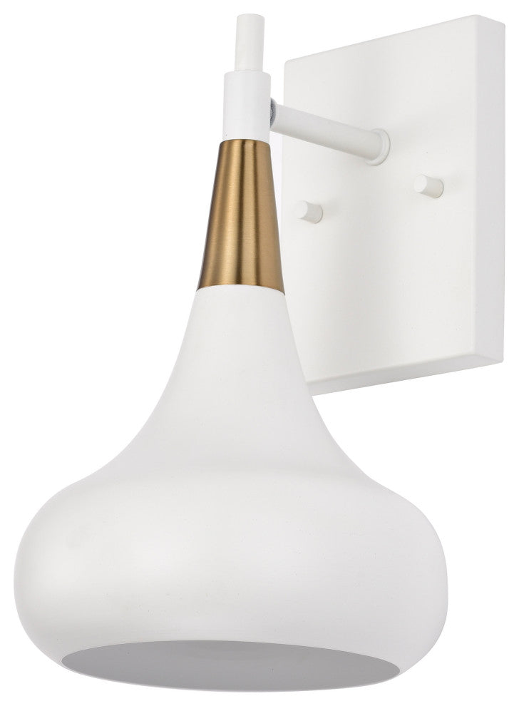 Phoenix 1-Light Wall Sconce, Matte White With Vintage Brass