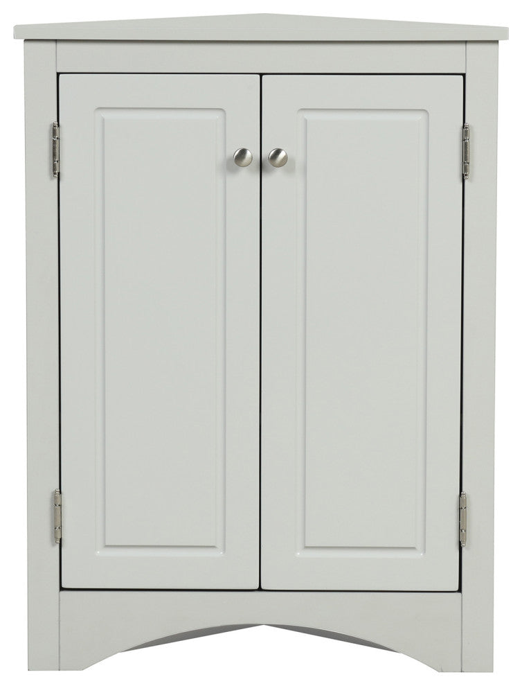32" Wood 2-door Bathroom Corner Cabinet with Adjustable Shelves, Grey