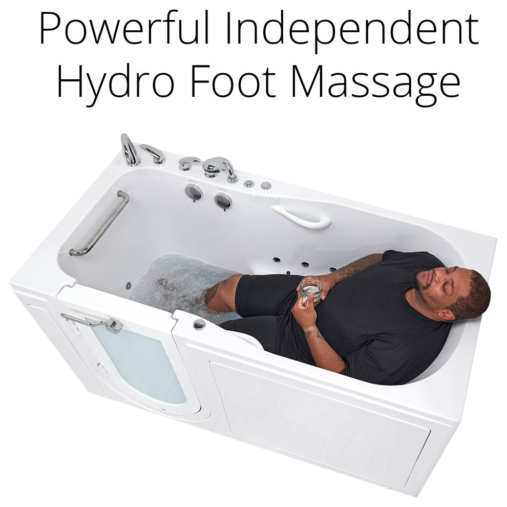 Ella Shak 36"x72" Air + Hydro + Foot Massage Walk-In tub, Outward Door, 2 Drains, 5 Piece Fast Fill Faucet, Left Drain
