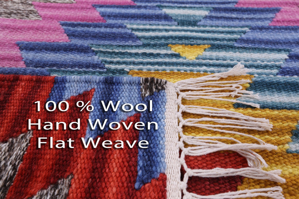5' 0" X 8' 0" Reversible Kilim Flat Weave Wool Rug Q10542