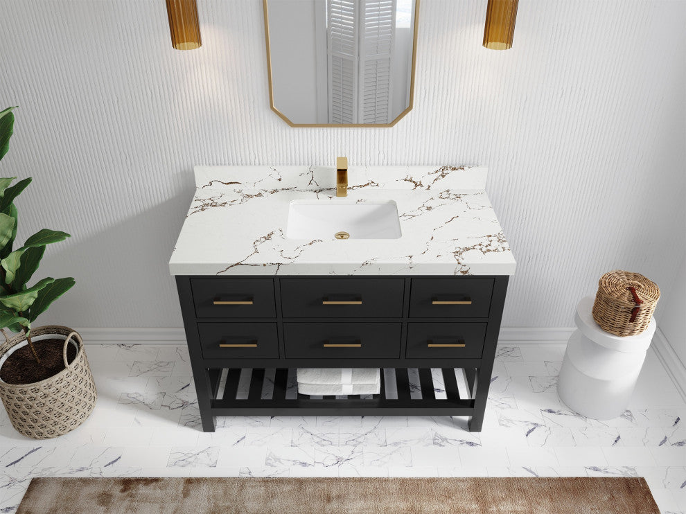 Parker 48" Single Sink Bath Vanity, Black 2" Viola Brown