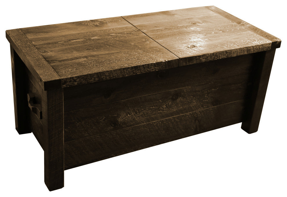 Barnwood Style Timber Peg Sliding Top Coffee Table, Driftwood