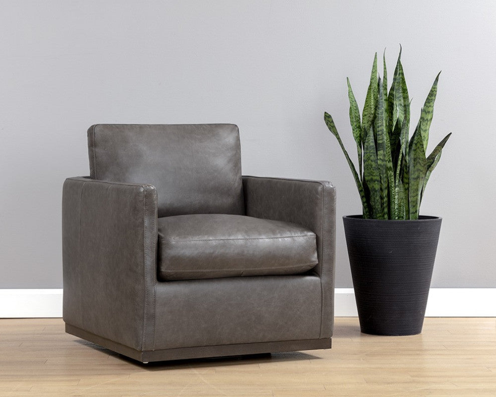 Portman Swivel Lounge Chair, Marseille Concrete Leather